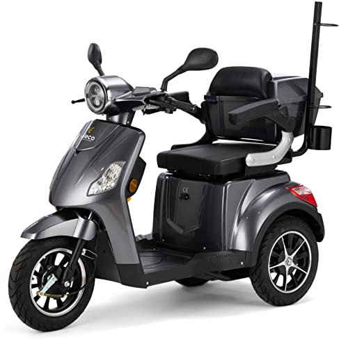 VELECO DRACO - Veicolo per la mobilità a 3 ruote per disabili - batteria agli ioni di litio rimovibile - freno magnetico - completamente assemblato e pronto per la guida - retromarcia (grigio)