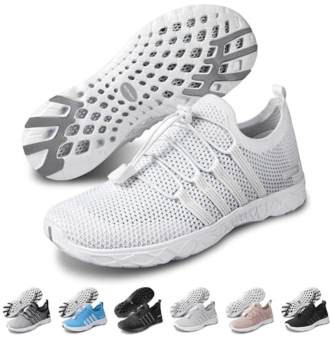 SEEKWAY Chaussures aquatiques à séchage rapide pour homme et femme - Pour la plage, le surf, la randonnée, la piscine, les sports nautiques, Tricot 1a Blanc, 11.5 Women/10 Men