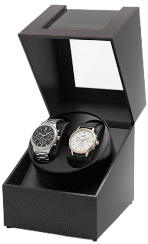 Kalawen Latest Double Watch Winder Box, Mute Japanese Motor, Dual Automatic Watches Winder Rotation Storage Display Box for Automatic Mechanical Watches-Black