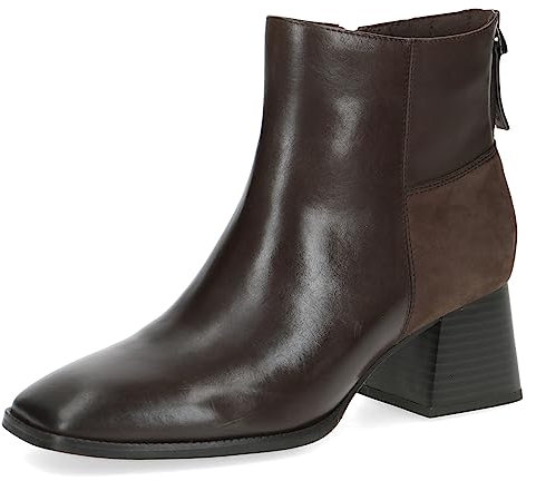 CAPRICE Damen Stiefeletten mit Absatz aus Leder Blockabsatz Weite G, Braun (Dk Brown Comb), 40 EU