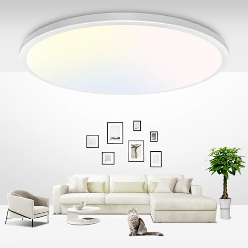 zemty 36W 42CM LED Ceiling Light, Large Bathroom Lights Ceiling 3000K/4500K/6000K,3 Color Temperature Flush Round Ultra Thin for Living Room,Office,Bedroom,Bathroom,Kitchen