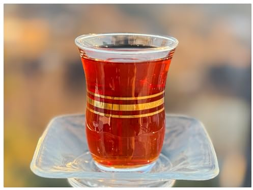 Topkapi - 12-tlg Türkisches Tee-Set Karina-Sultan für 6 Personen │ 6 Teegläser und 6 Untersetzer │ Teeglas mit Golddekor │ Inklusive eckiger Untersetzer │ Versandsicher gepackt