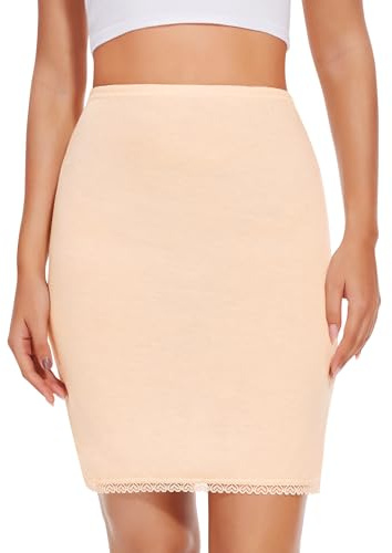 Kiiwah Enaguas Cortas de Mujer, Enaguas para Vestidos Minifalda, Falda Interior Largo hasta la Rodilla Bajo Vestido Suave Cintura Elástica con Ribete de Encaje