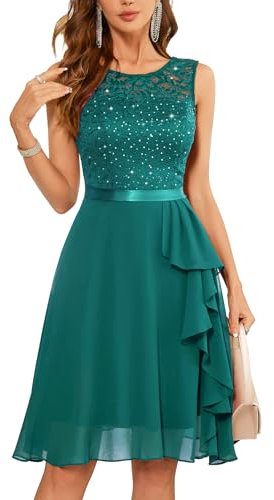 Berylove Cocktailkleid Damen Elegant Grünes Paillettenkleid Brautjungfernkleider Abiballkleider Kleid Für Hochzeit Als Gast RBLP7051XP PeacockGreen