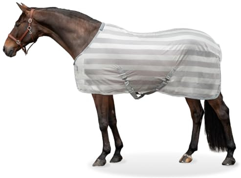 Equinate Couverture anti-mouches Guardian avec sangle croisée et coussin d'épaule 125 cm Gris argent - Couverture eczéma avec une protection efficace contre les mouches et les insectes - Couverture