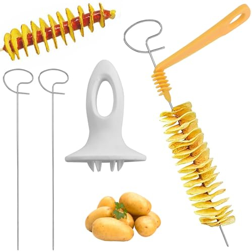 Set di Taglia Patate a Spirale,Taglierina della Patata in Acciaio Inox,Potato Spiral Cutter,Torre Patate Cutter Adatto per Torre di Patate, Barbecue, Frittura, Feste, Campeggio, Cucina di Casa