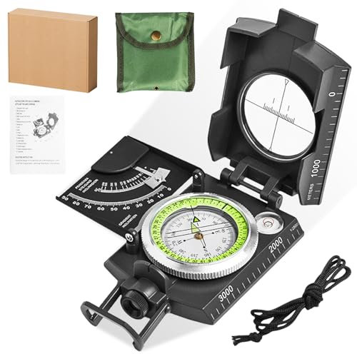 Wanderkompass, Militär Marschkompass Mit Neigungsmesser, Kompass Outdoor Mit Fluoreszierendem Design, Professioneller Kompass, Compass, Multifunktioneller Handkompass Mit Tragetasche Für Camping