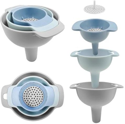 Small Funnel Set of 3 with Filter - Multi-Size Kitchen & Garage Funnels for Bottles,Oil,Food Grade Plastic,Reusable & Durable for Cooking,DIY Use
