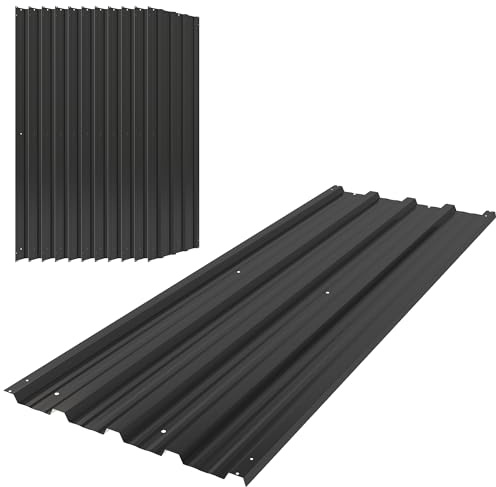 Outsunny Corrugated Roofing Sheets, Pack of 12, Galvanised Metal Roofing Sheets for Greenhouse, Garage, Storage Shed, Carport, 129 x 45cm, Black