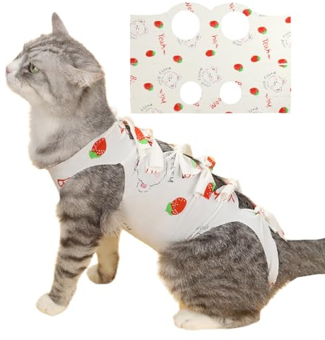 MIRKUZI Cat Clothing, Una tuta/body per la sterilizzazione/castrazione dei gatti dopo un intervento chirurgico, per evitare che si lecchino la ferita addominale