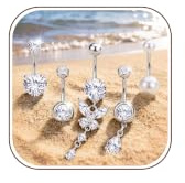 YADOCA 5 Pcs Belly Bars, Surgical Steel Dangly Belly Button Piercing | Silver & Gold Belly Bar, Cubic Zirconia, Stainless Steel, Belly Button Rings, Navel Piercing Jewellery