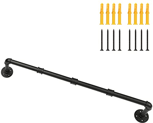 Perchero de Pared Industrial, 90cm Barra de Ropa Industrial para Colgar en la Pared Rústico para Colgar, para Tienda, Sala de Estar, Gabinete Negro