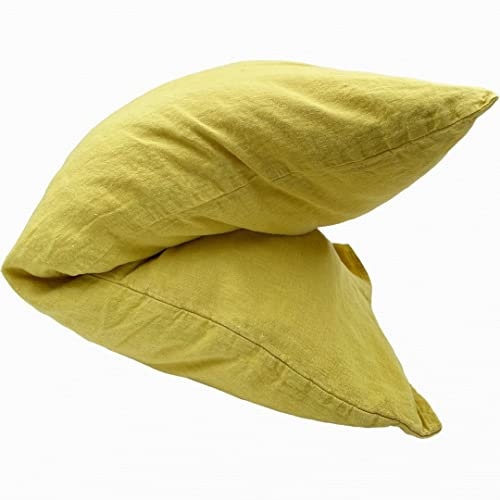 JOWOLLINA Kissenbezug Kopfkissenbezug 100% Leinen Stonewashed Hotelverschluss (Lemon Verbena, 80x80 cm, 210 g/m2)