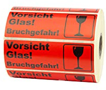 PROLAC – 1000x „VORSICHT GLAS“ Warnhinweis Aufkleber (Warnaufkleber) für zerbrechliche Warensendungen | Sticker selbstklebend | Warnetiketten Bruchgefahr | Etiketten Rot