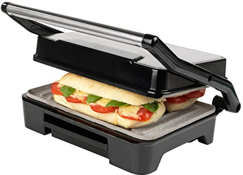 Progress Multi-Purpose Non-Stick Panini Press - Health Grill With Marble Effect Coating, 750W Toastie Maker, No Need for Oil, Drip Tray for Excess Fat, Floating Hinge for Thicker Cuts, Go Healthy