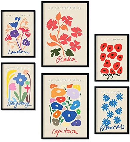Nacnic Affisch set med 6 blommiga affischer tryck samling collage estetiska bilder för inredning A3 A4 utan ram