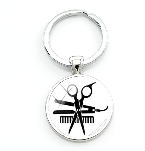 Hair Tools Porte-clés simple Noir Blanc Fond Ciseaux Peigne Séchoir Image Porte-clés Pour Coiffeur Bijoux, blanc, L