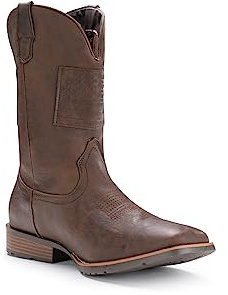 IUV Botas vaqueras para hombre, botas occidentales tradicionales, bandera americana, retro, punta cuadrada, botas de trabajo de campo, Marrón oscuro, 44 EU