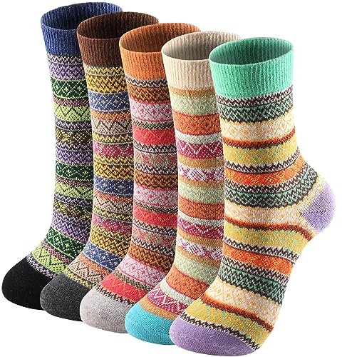 Clothirily 5 Pairs Wool Socks for Women - Thick Soft Wool Socks, Comfortable and Warm Womens Sock, Womens Winter Warm Knit Boot Cabin Cozy Sock for Women Men