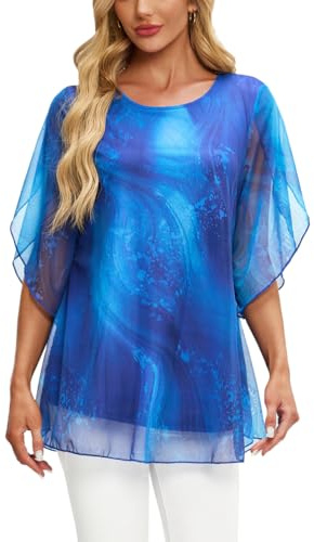 OKSakady Donne Camicetta Estiva Plissettata in Chiffon Sciolto e fluente Modal Foderato Doppio Strato Top Elegante e Casual Camicia con Floreale