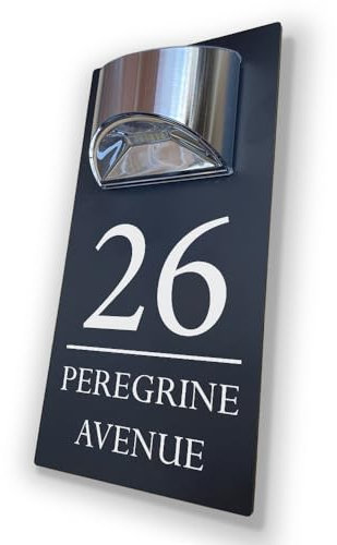 House Numbers Plaques With Solar Light Door Number House Signs Door For Wall House Name For Outside House Number Plaques With Light (Matt Grey & Modern Text)
