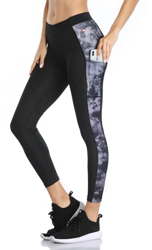 Santic Women's Cycling Pants High Waist 4D Padded Cycling Capris Shorts 3/4 Biking Tights Pockets