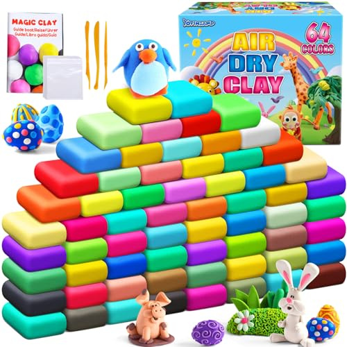 YOPINSAND 64 Colori Argilla da Modellare – Pasta Modellabile Magica Essiccante all'Aria per Bambini, Regalo per Ragazzi e Ragazze