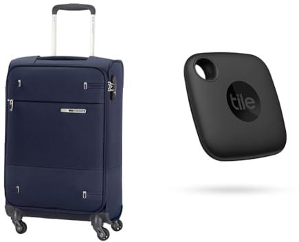 Samsonite Base Boost - Spinner S (Länge: 40 cm) Handgepäck, 55 cm, 39 Liter, TSA-Schloss, Blau (Navy Blau) & Tile Mate Bluetooth Item Finder