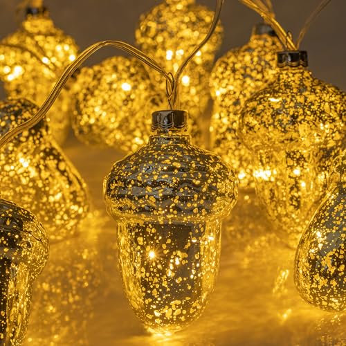 ITart Mercury Hazelnuts Garland Lighted with Timer Set of 2 - 10pcs 7.5cm Christmas Bauble Ornaments for Tree, Wreath, Fireplace Mantel