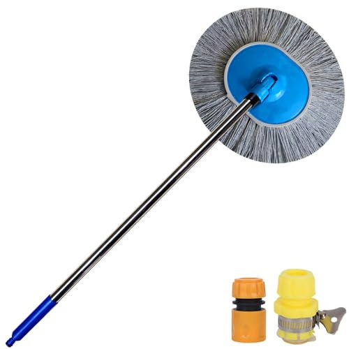 Nexoria Brosse de lavage télescopique avec manche télescopique - Avec raccord d'eau - Brosse de lavage pour voiture avec long manche - Gant de lavage pour voiture et camping-car - Gris