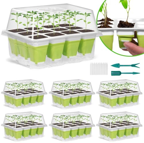 RIOGOO 6 vassoi di avviamento per semi in silicone, 72 celle riutilizzabili per propagatori di semi Kit di vassoi di coltivazione di semi di piante riutilizzabili