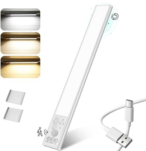 Thlevel Luce Armadio LED Sottopensile Cucina Sensore di Movimento Magnetica Ricaricabile Luci con 3 Temperature di Colore Infinitamente Dimmerabile per Cucina Scale Soggiorno