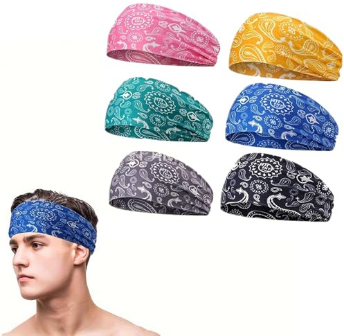 6 pañuelos deportivos para hombres y mujeres, bandas para el sudor que absorben la humedad, bandas elásticas antideslizantes para el sudor, bandas anchas de moda para correr, ciclismo, baloncesto