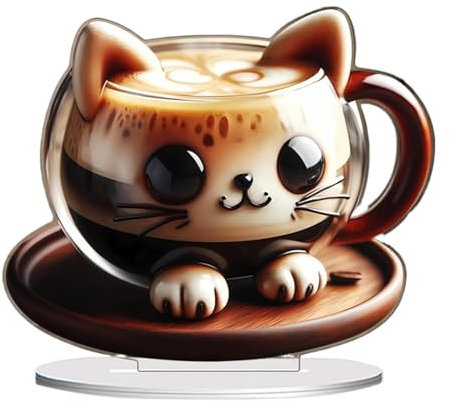 Taza de café Genérico acrílica con forma de gato, Resistente a roturas y decoloración, Adorno de escritorio, Hogar
