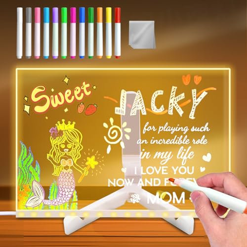 Lavagna per appunti a LED con colori, lavagna con LED, in acrilico con 12 colori, lavagna acrilica con supporto illuminato, in acrilico luminoso con luce notturna (30 x 20 cm)