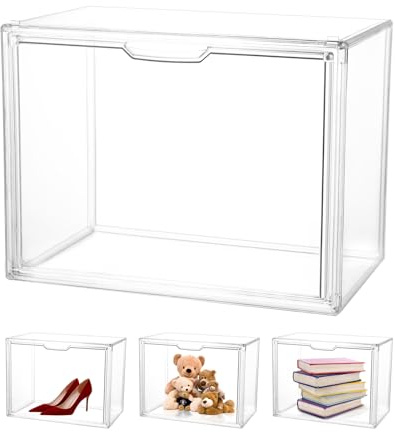 Vitrina Expositora - 36x27x23cm Vitrina Acrilico Transparente a Prueba de Polvo con Puerta Magnética - Apilable, Vitrina Expositora para Colecciones, Bolsos, Zapatos, Libros, Puzzles 3D