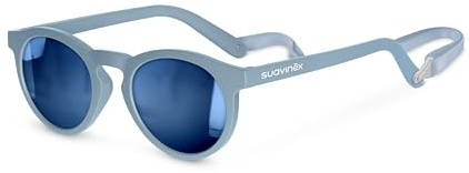 Suavinex, Occhiali da sole per bambini da 2 a 3 anni, polarizzati, con filtro UV400 Cat. 3, 100% Protezione Raggi UVA e UVB, Custodia e Cordino Inclusi, Flessibili e Leggeri, Rotondi, Blu