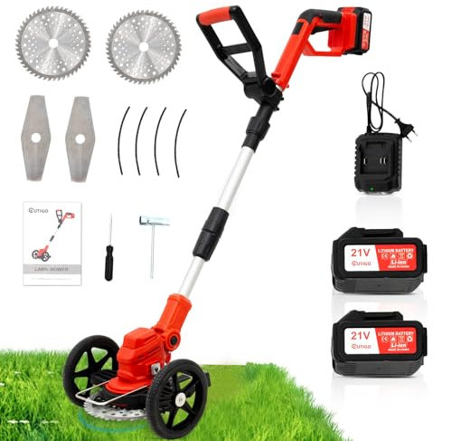 OUTIGO Cortadora de césped inalámbrica con batería, cortadora de Bordes de césped con batería de 2 * 4000 mAh, cortadora de césped con Cuchillas 3 en 1