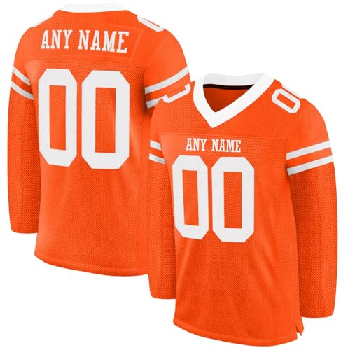 Custom Striped American Football Jersey, Personalised Long Sleeves Name Number Team Name Logo Jerseys, Training Rugby Uniform for Men Women Boys Girls