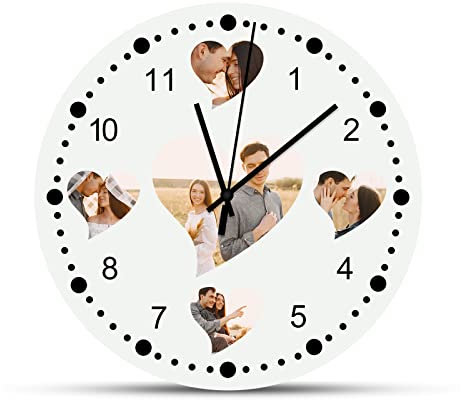 Orologio da parete con foto personalizzato, orologio rotondo silenzioso personalizzato per cucina, soggiorno, camera da letto, orologi personalizzati per anniversario, matrimonio, San Valentino