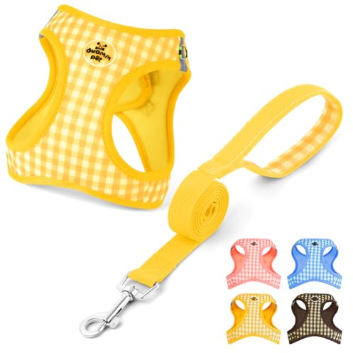 OFFCUP Ensemble Harnais pour Chien, Harnais Chien Anti-Traction AVCE Laisse | Gilet Réglable en Maille Respirante Harnai pour Chots et Chats, Harnai pour Petit Moyen et Grand Chiens, Jaune (L)