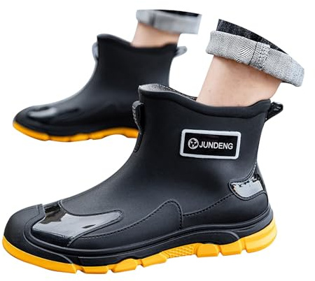 Generisch Botas de goma para hombre, suela gruesa, impermeables, antideslizantes, botas de trabajo al aire libre, para invitados, canotaje, camping, vela y actividades al aire libre, amarillo, 43 EU