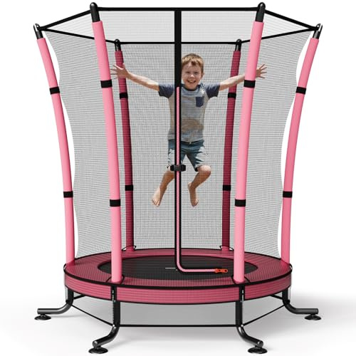 JUMMICO Trampolín Ø145 cm con Red de Seguridad | Cama Elástica Interior y Exterior para niños Equipado con ventosas Antideslizantes y Patas en Forma de L. Capacidad de Carga de hasta 50 kg