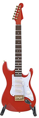 plplaaoo Modèle de Guitare électrique Miniature en Bois, Illustration délicate de 18cm avec Support pour la décoration de la Maison et du Bureau, Rouge, Noir, café (Rouge)