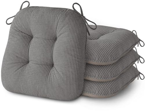 AddGrace Sitzkissen für Esszimmerstühle mit Bändern 43x40cm 4er Set Grau