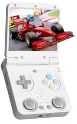 Arikon Handheld Spielekonsole MIYOO FLIP V2, Klappbare Retro Gaming Konsole, 3,5 Zoll IPS Display, 64 GB, PS1/GBA/SNES, Weiß