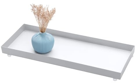 Vassoio per candele in metallo bianco rettangolare - 40 x 15 cm - Vassoio decorativo con bordo e piedini sferici - Decorazione da tavolo per candele, ideale per Natale, Avvento, matrimoni e regali