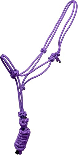 Nylon Rope Horse Halter 4 Knot 1/4 Stiff Training Durable Colorful Halter Used by Trainers Soft Control Rope for Groundwork Stable Use (PURPLE)