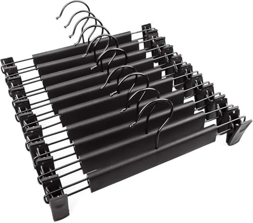 Trouser Hanger, 10Pack Plastic Pant Hangers Space Saving Skirt Hangers with Clips Adjustable Non-Slip Coat Suit Metal Heavy Duty Chrome Clothes Hangers Clothes Hook