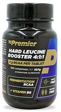 Premier Integratori Hard Leucine Booster 4:1:1 | Aminoacidi ramificati (BCAA) 4:1:1 di qualità farmaceutica | senza glutine e zuccheri - con vitamina B6 (100 compresse)
